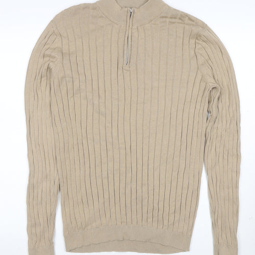 ASOS Men’s Beige Cotton Mock Neck 1/2 Zip Jumper M