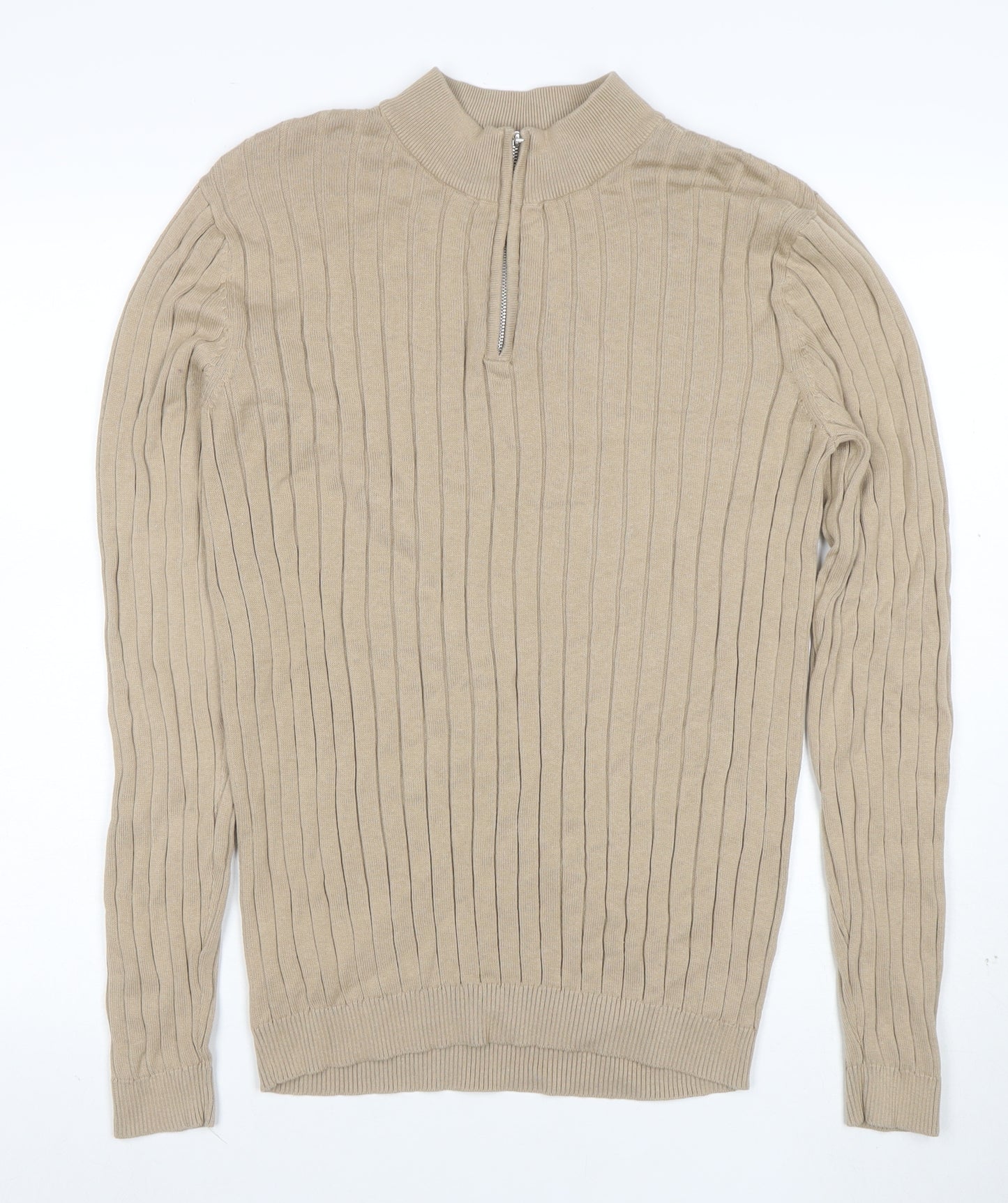 ASOS Men’s Beige Cotton Mock Neck 1/2 Zip Jumper M