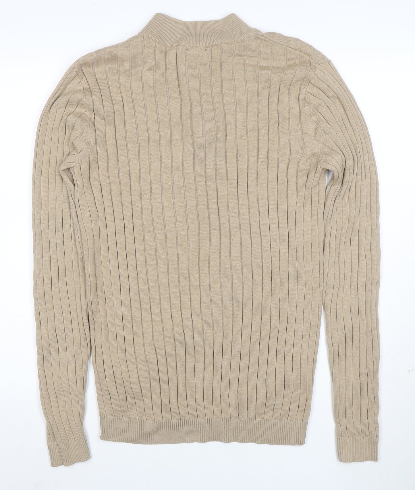 ASOS Men’s Beige Cotton Mock Neck 1/2 Zip Jumper M