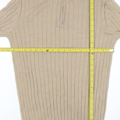 ASOS Men’s Beige Cotton Mock Neck 1/2 Zip Jumper M