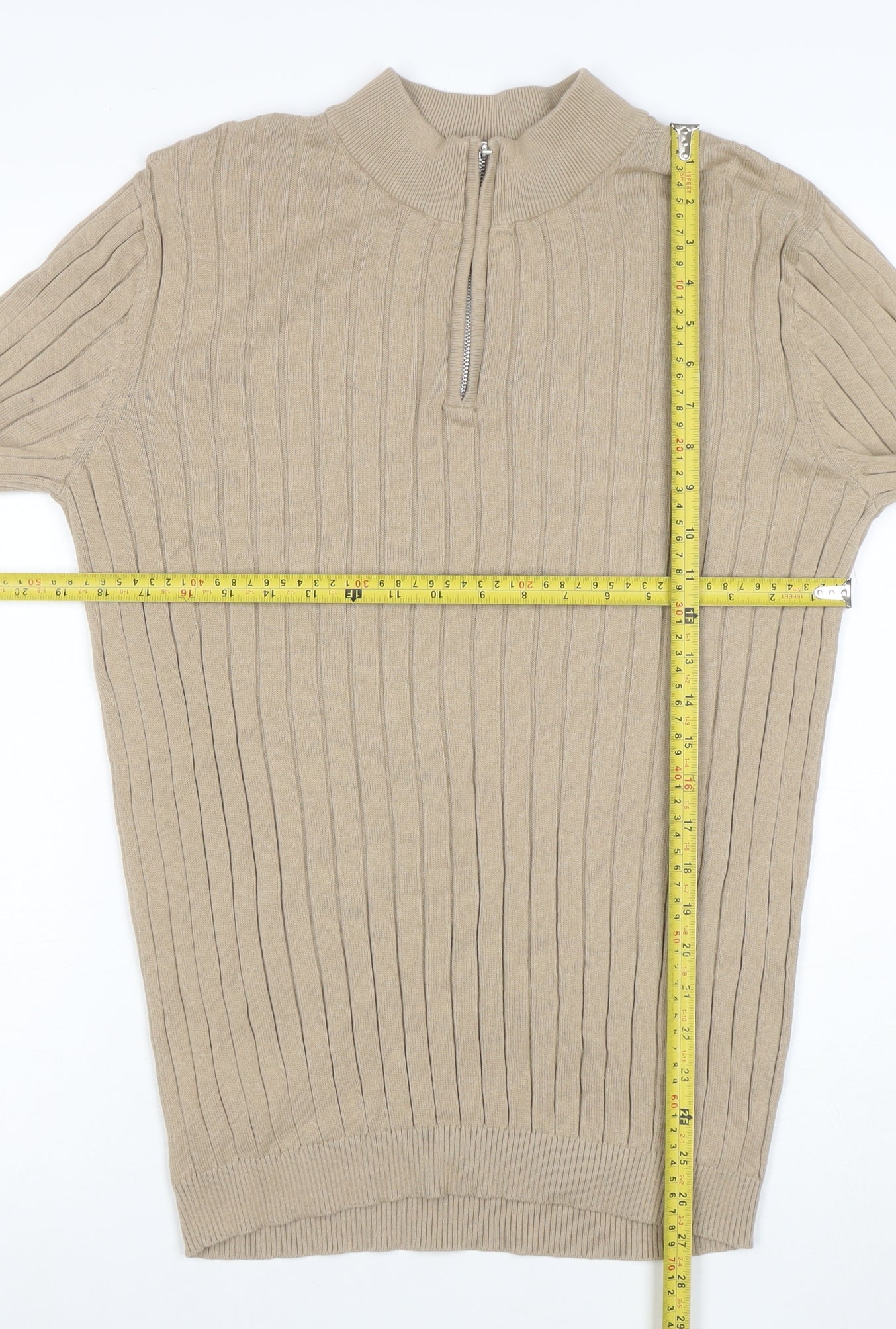 ASOS Men’s Beige Cotton Mock Neck 1/2 Zip Jumper M