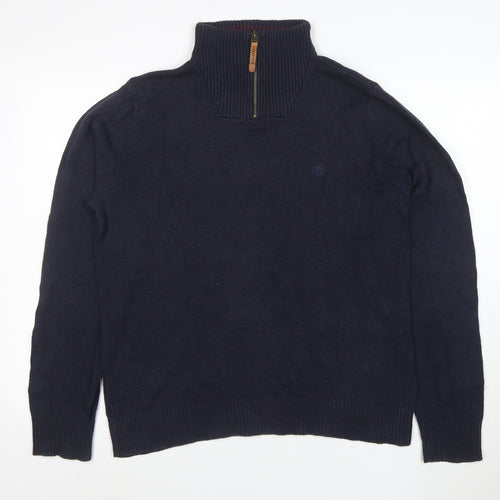 FatFace Men's Blue High Neck 1/2 Zip Cotton Cashmere Jumper M