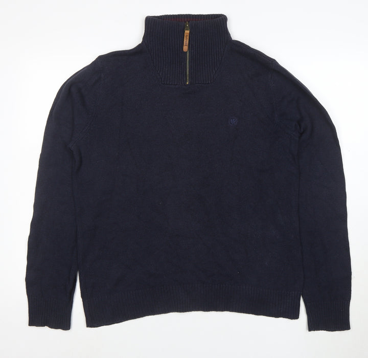 FatFace Men's Blue High Neck 1/2 Zip Cotton Cashmere Jumper M