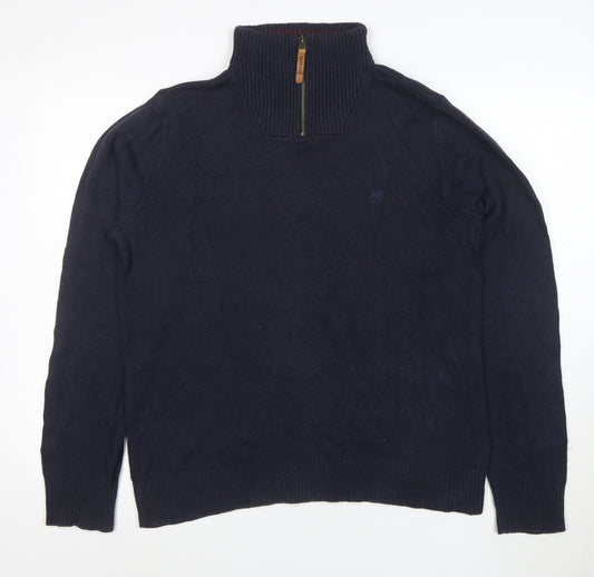 FatFace Men's Blue High Neck 1/2 Zip Cotton Cashmere Jumper M