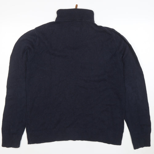 FatFace Men's Blue High Neck 1/2 Zip Cotton Cashmere Jumper M