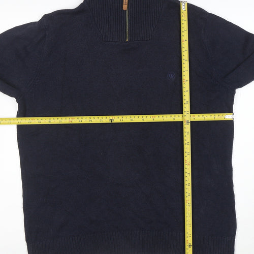 FatFace Men's Blue High Neck 1/2 Zip Cotton Cashmere Jumper M