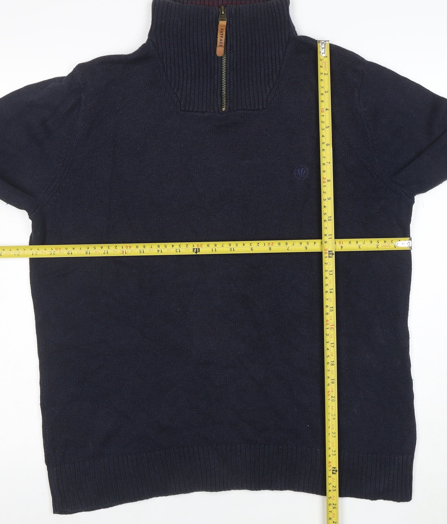 FatFace Men's Blue High Neck 1/2 Zip Cotton Cashmere Jumper M
