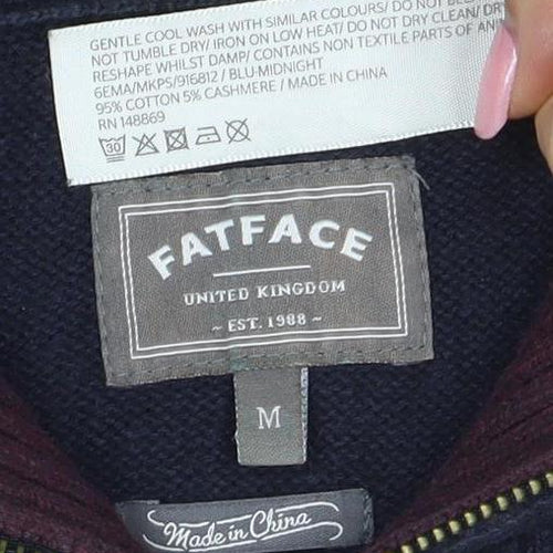 FatFace Men's Blue High Neck 1/2 Zip Cotton Cashmere Jumper M