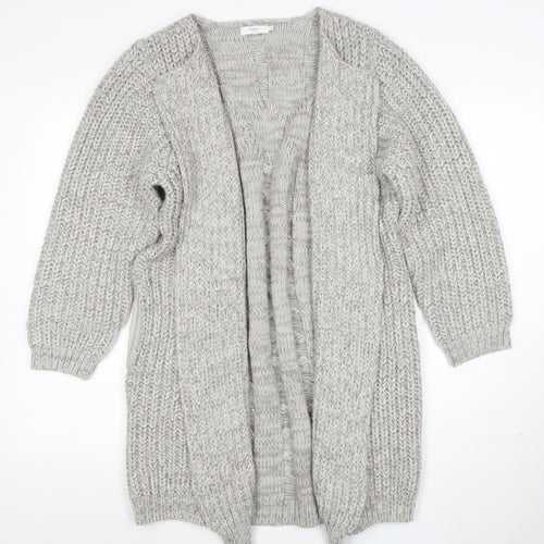 Cotton Traders Women’s Grey Marl Cable-Knit Longline Cardigan Size 16