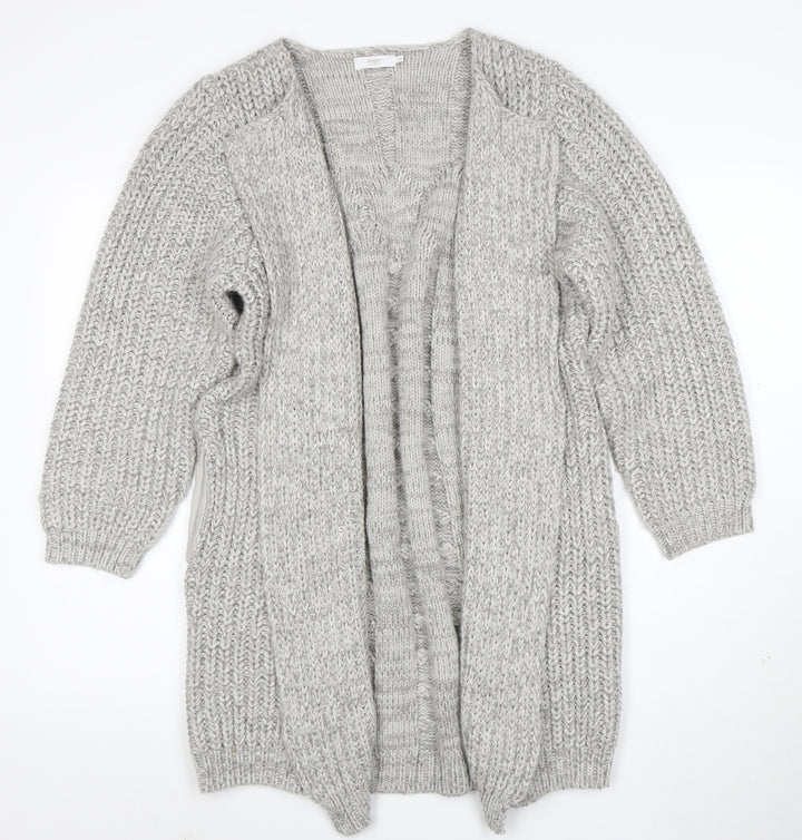 Cotton Traders Women’s Grey Marl Cable-Knit Longline Cardigan Size 16