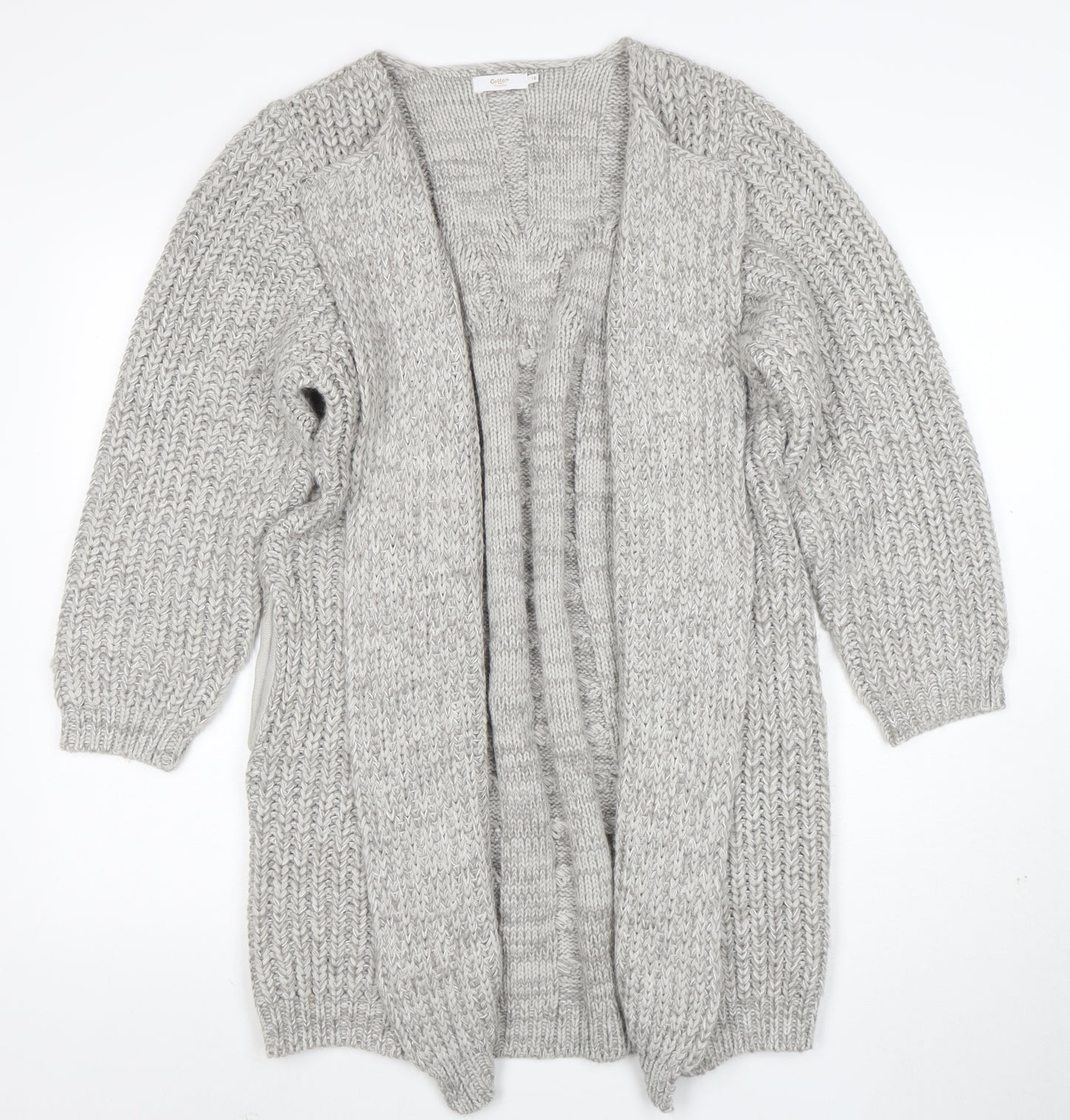 Cotton Traders Women’s Grey Marl Cable-Knit Longline Cardigan Size 16