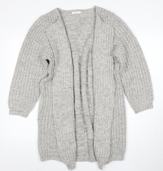 Cotton Traders Women’s Grey Marl Cable-Knit Longline Cardigan Size 16