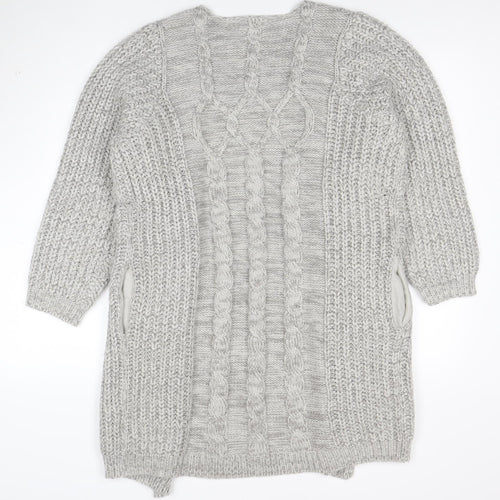 Cotton Traders Women’s Grey Marl Cable-Knit Longline Cardigan Size 16