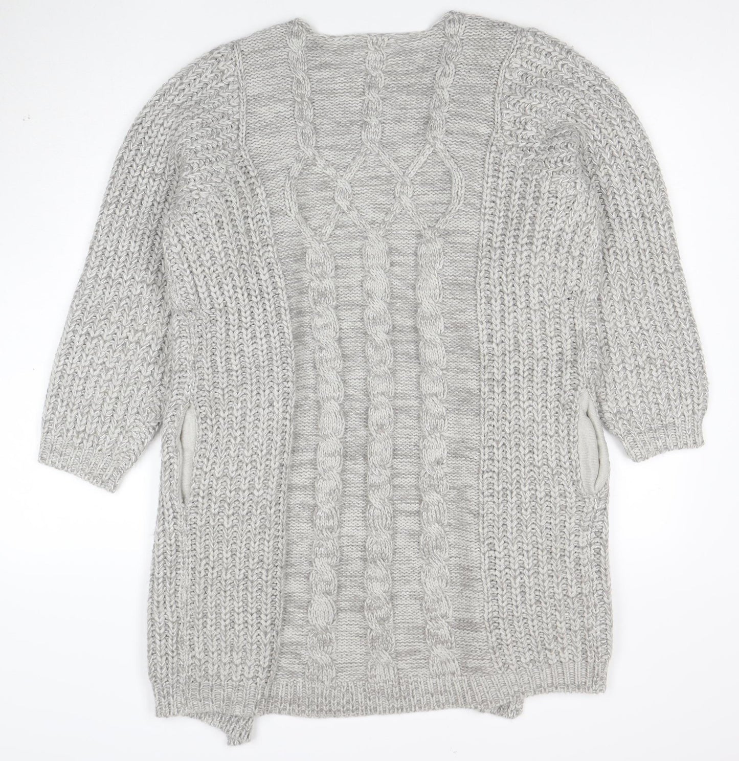 Cotton Traders Women’s Grey Marl Cable-Knit Longline Cardigan Size 16