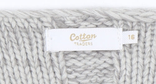 Cotton Traders Women’s Grey Marl Cable-Knit Longline Cardigan Size 16