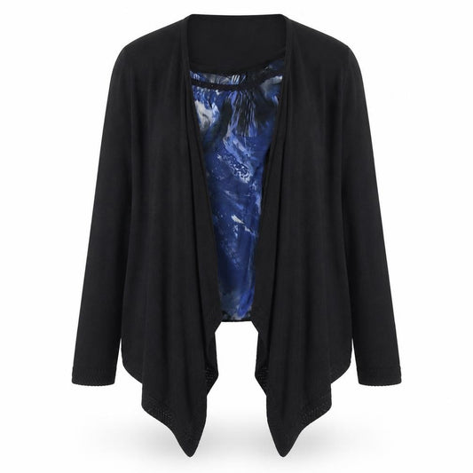 Front view of Per Una Women Black, size 12, Long Sleeve Wrap Tunic Top