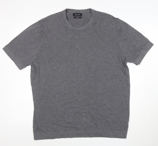Massimo Dutti Men's Grey XL Cotton Crew Neck T-Shirt