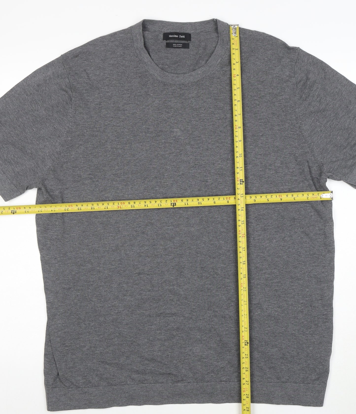 Massimo Dutti Men's Grey XL Cotton Crew Neck T-Shirt