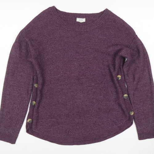 Fat Face Womens Purple Button Side Crew Neck Jumper M
