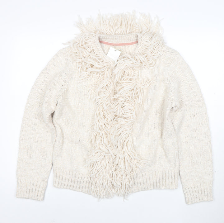 Joules Women Ivory Fringe Cardigan Size 16/18 Wool Blend Knit
