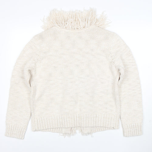 Joules Women Ivory Fringe Cardigan Size 16/18 Wool Blend Knit