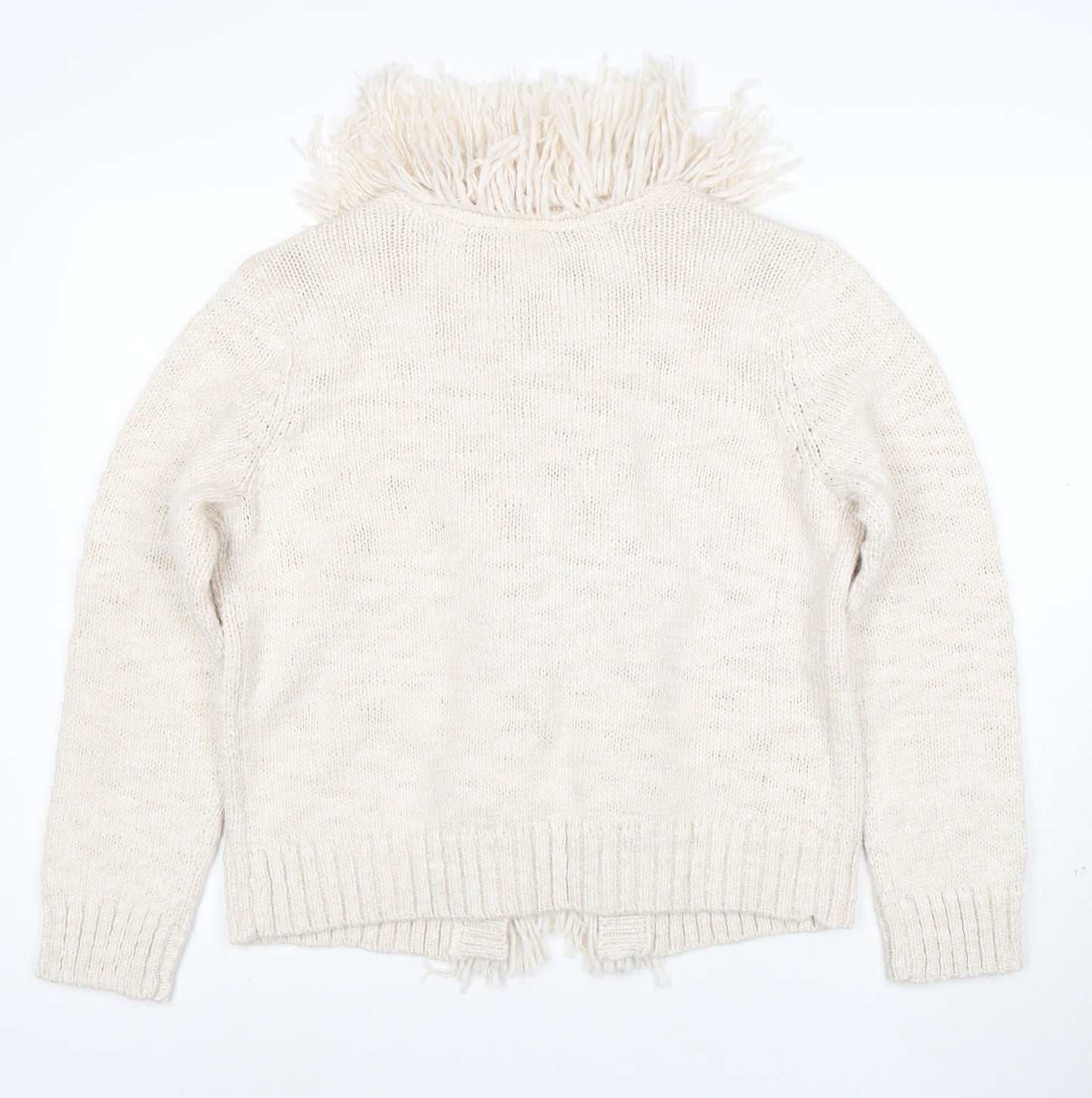 Joules Women Ivory Fringe Cardigan Size 16/18 Wool Blend Knit