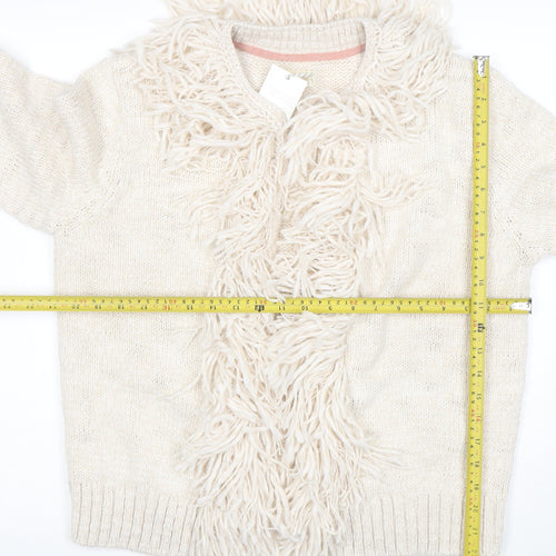Joules Women Ivory Fringe Cardigan Size 16/18 Wool Blend Knit
