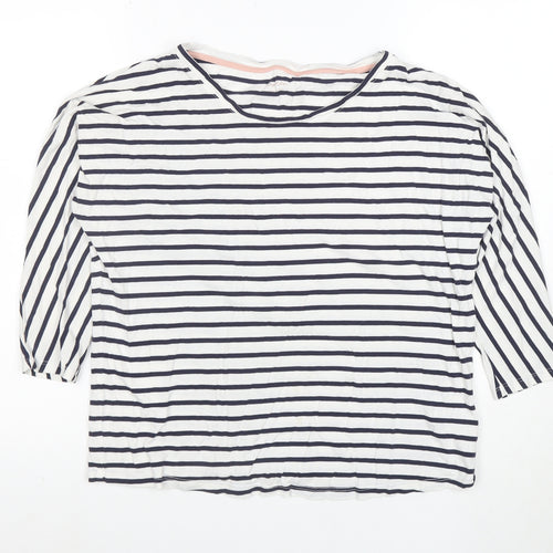 Boden Women’s Blue White Striped 3/4 Sleeve Cotton Modal T-Shirt UK 10