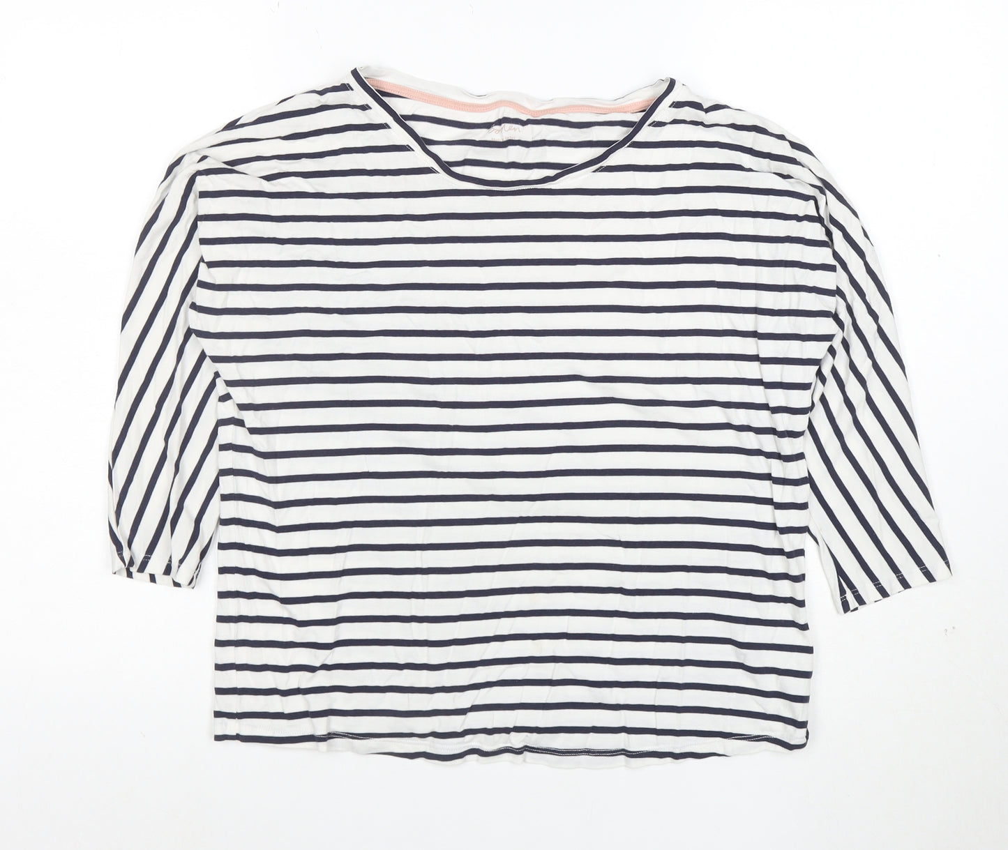 Boden Women’s Blue White Striped 3/4 Sleeve Cotton Modal T-Shirt UK 10