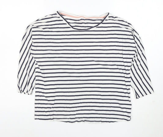 Boden Women’s Blue White Striped 3/4 Sleeve Cotton Modal T-Shirt UK 10