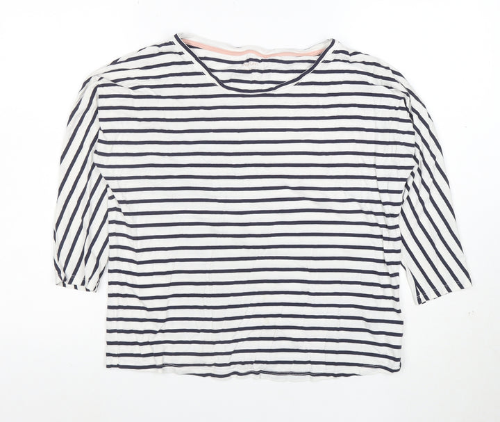 Boden Women’s Blue White Striped 3/4 Sleeve Cotton Modal T-Shirt UK 10