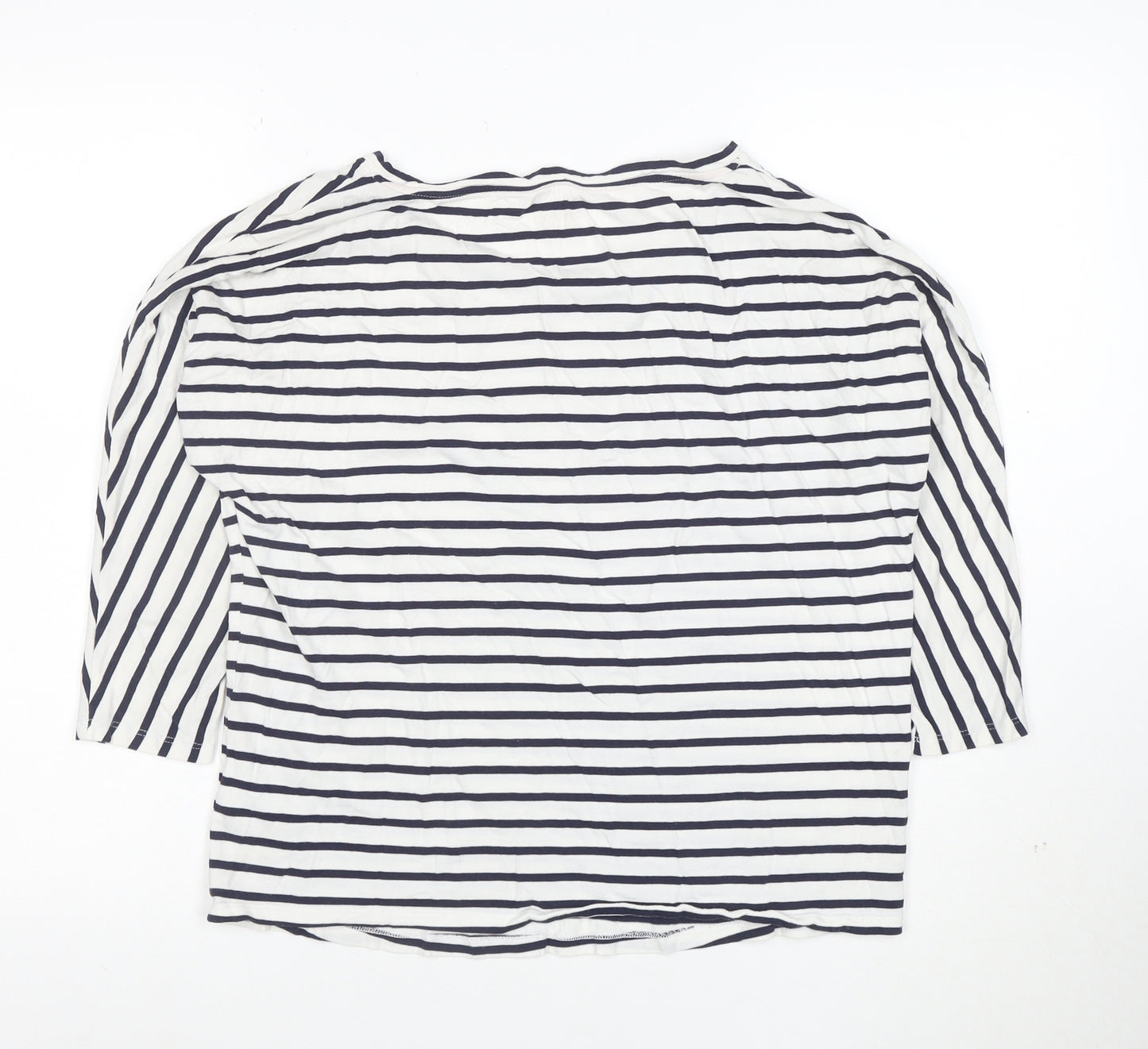 Boden Women’s Blue White Striped 3/4 Sleeve Cotton Modal T-Shirt UK 10