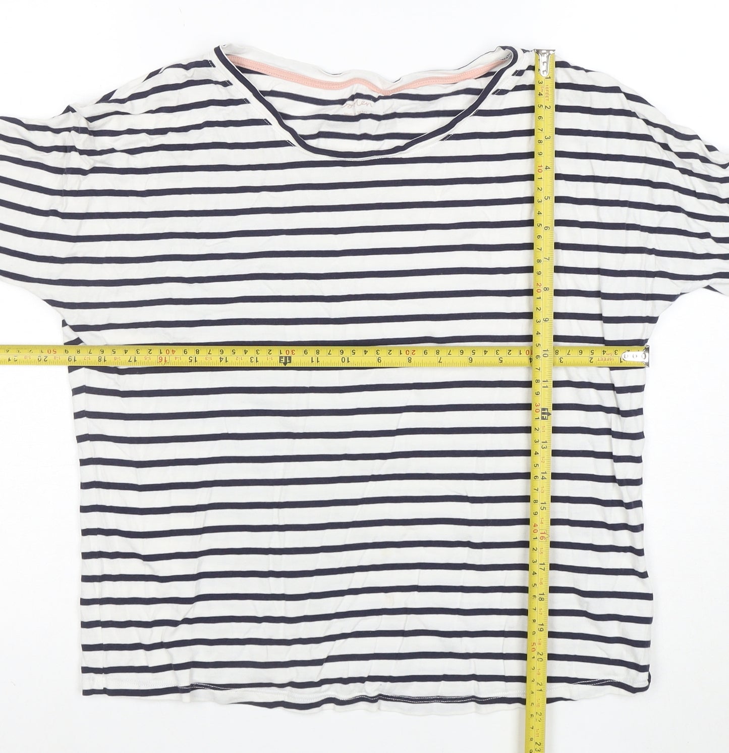 Boden Women’s Blue White Striped 3/4 Sleeve Cotton Modal T-Shirt UK 10