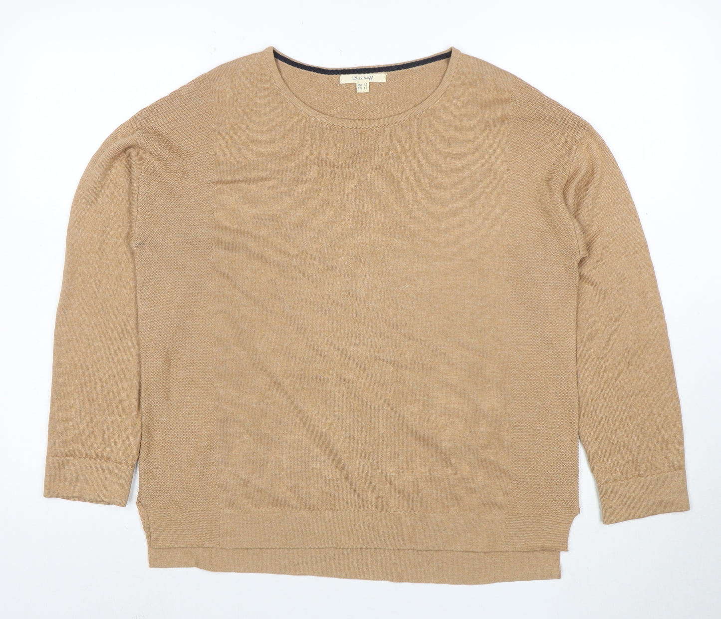 White Stuff Women's Beige Crew Neck Wool Cotton Jumper Size 12
