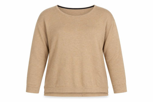 Front view of White Stuff Women's Beige Crew Neck Wool Cotton Jumper, size 12