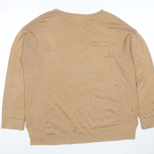 White Stuff Women's Beige Crew Neck Wool Cotton Jumper Size 12