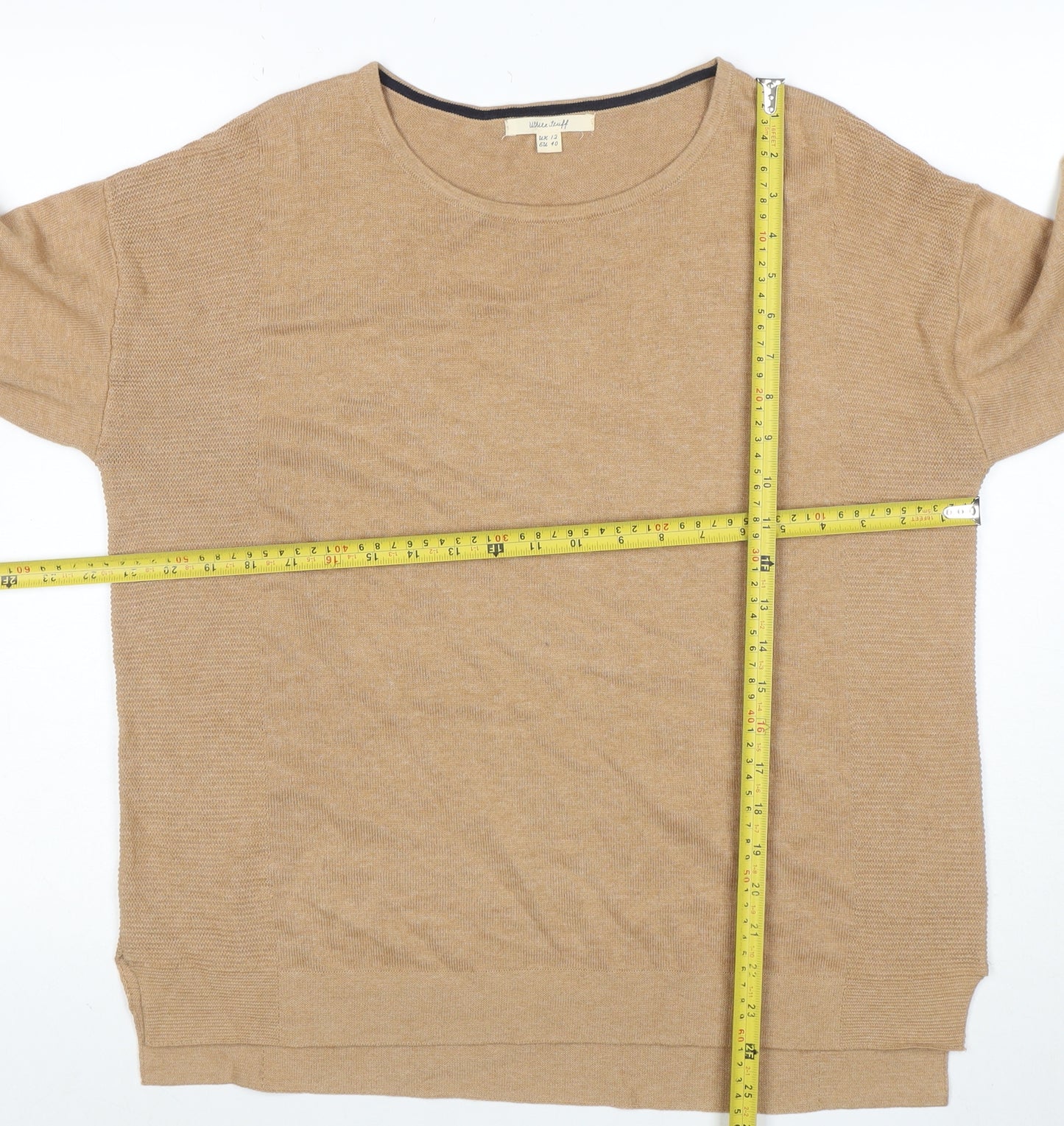 White Stuff Women's Beige Crew Neck Wool Cotton Jumper Size 12