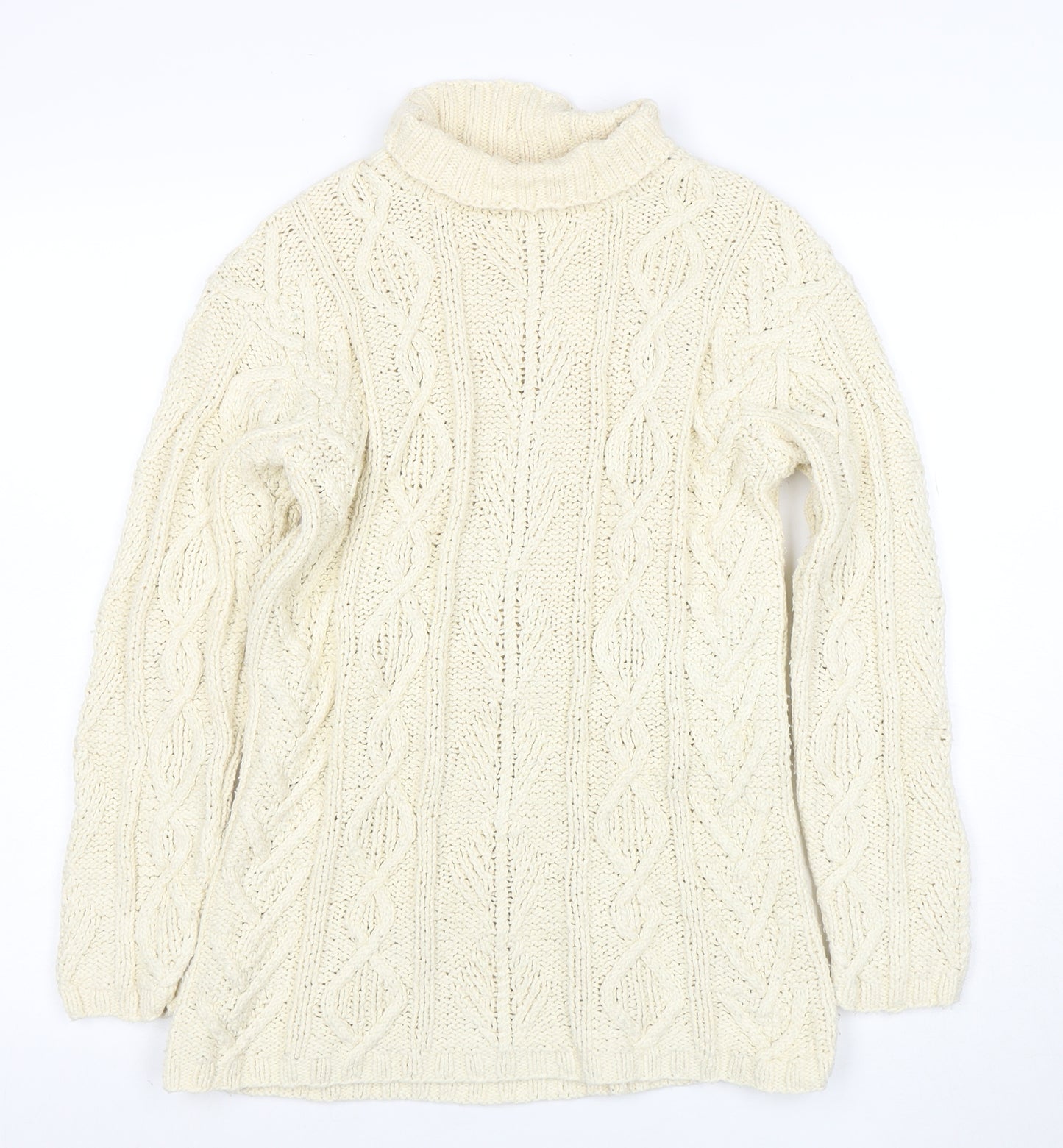 Laura Ashley Women Ivory Cable Knit Roll Neck Cotton Jumper S
