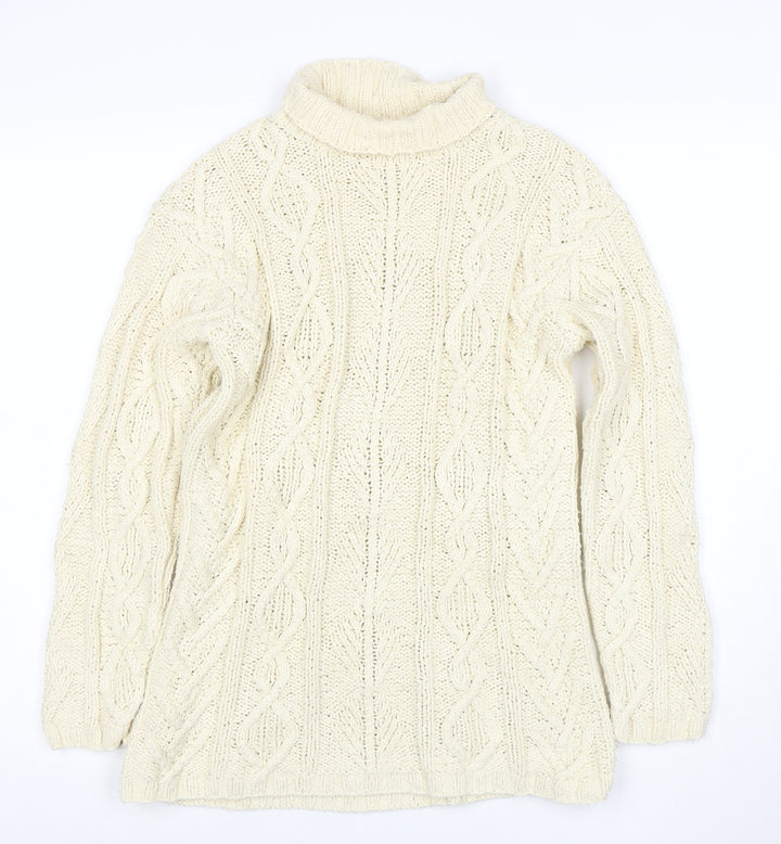 Laura Ashley Women Ivory Cable Knit Roll Neck Cotton Jumper S