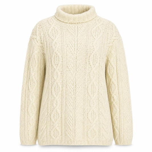 Front view of Laura Ashley Women Ivory Cable Knit Roll Neck Cotton Jumper S