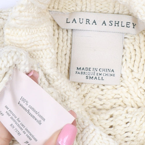 Laura Ashley Women Ivory Cable Knit Roll Neck Cotton Jumper S