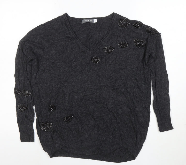 Mint Velvet Women's Grey Beaded V-Neck Pullover Jumper XS