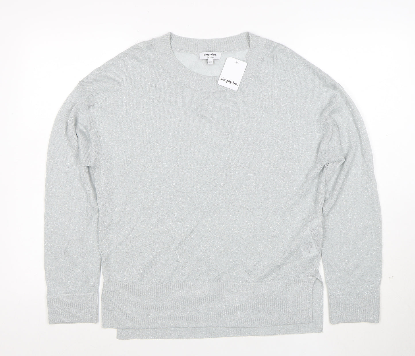 Simply Be Women Silver Knit Long Sleeve Pullover Jumper Size 8/10
