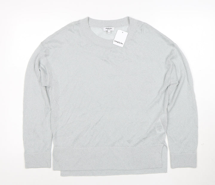 Simply Be Women Silver Knit Long Sleeve Pullover Jumper Size 8/10