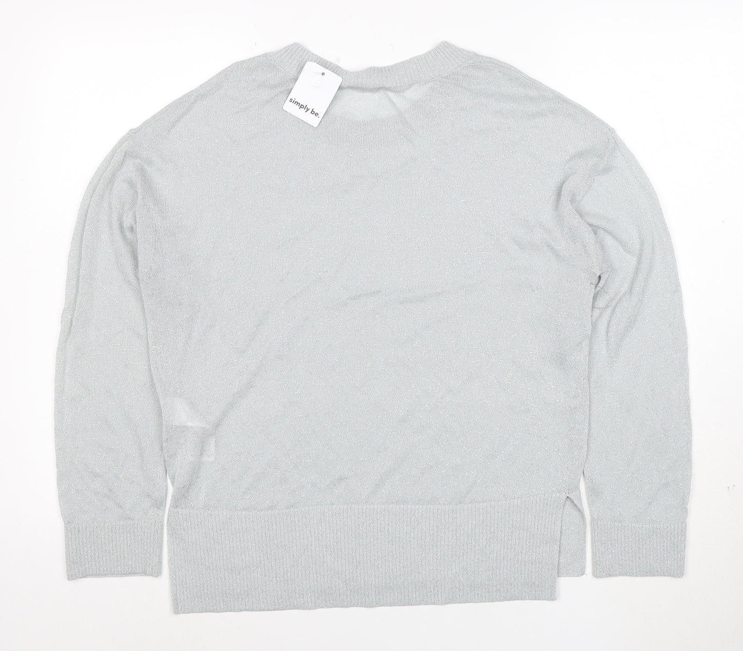 Simply Be Women Silver Knit Long Sleeve Pullover Jumper Size 8/10