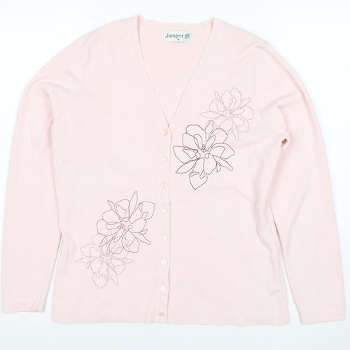 Jumper Women Pink Floral Embroidered V-Neck Cardigan M