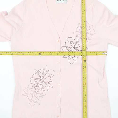 Jumper Women Pink Floral Embroidered V-Neck Cardigan M