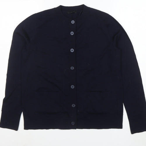 COS Women's Black Wool Crew Neck Long Sleeve Cardigan Size S