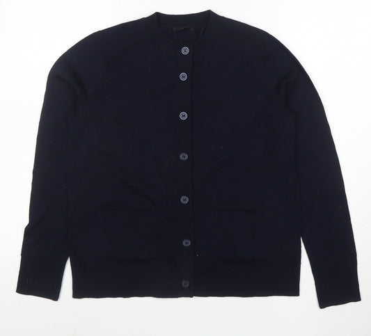 COS Women's Black Wool Crew Neck Long Sleeve Cardigan Size S