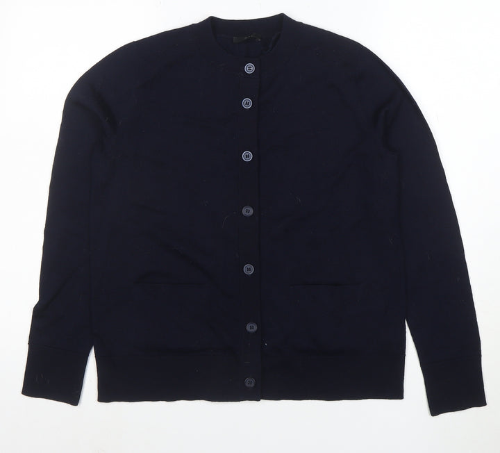 COS Women's Black Wool Crew Neck Long Sleeve Cardigan Size S